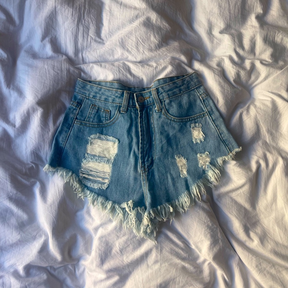 Distressed, High Waisted Denim Shorts